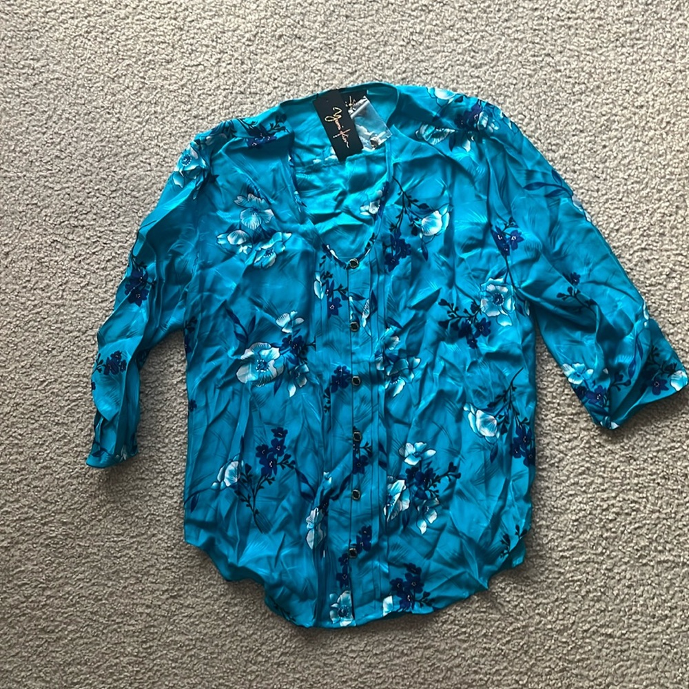 Silk floral blue green Yumi Kim Blouse Small